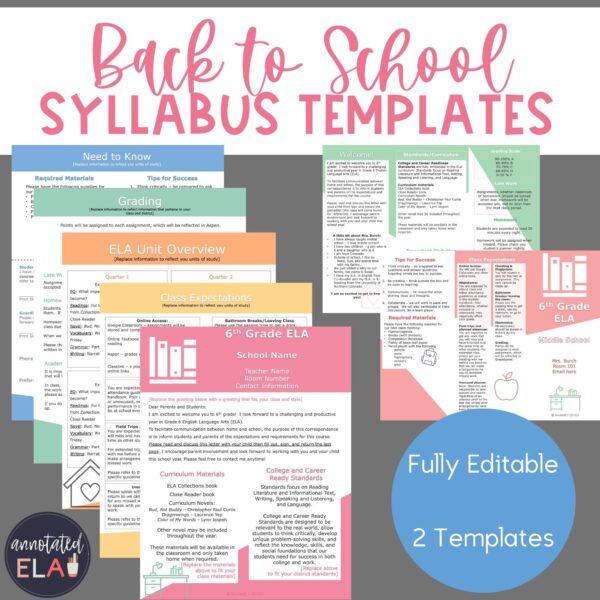 Editable Syllabus Template and Syllabus Brochure Template Annotated ELA