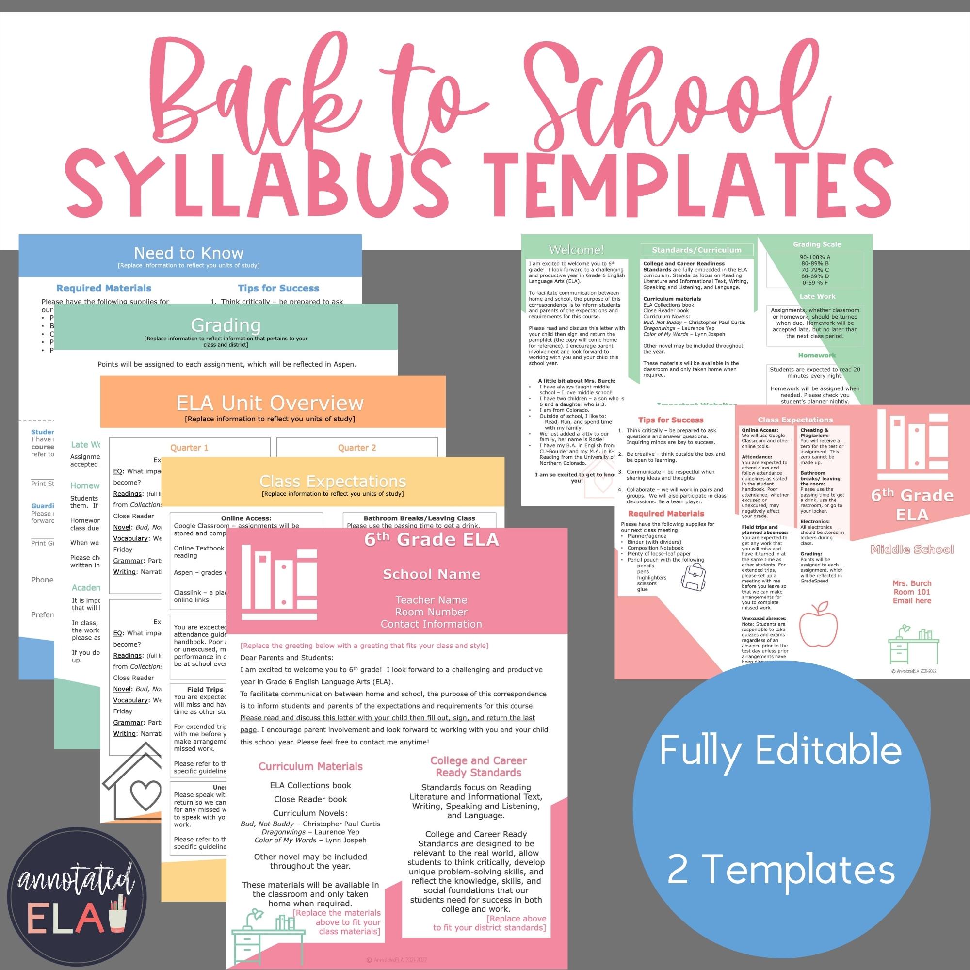 Editable Syllabus Template And Syllabus Brochure Template Annotated ELA