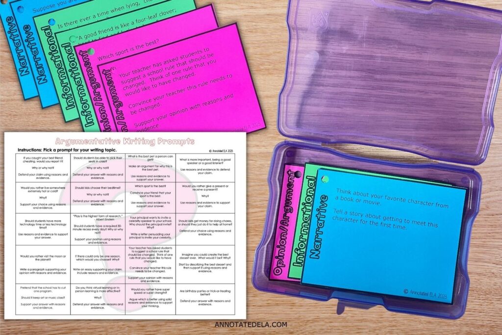 Using writing prompt task cards are strategies for struggling writers.