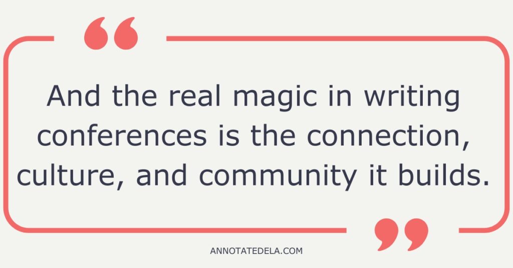 Quote on conferencing with students. "And the real magic in writing conferences is the connection, culture, and community it builds.