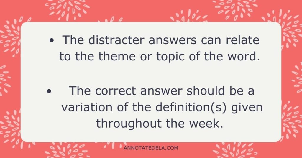 Vocabulary acquisition strategies for multiple choice questions.