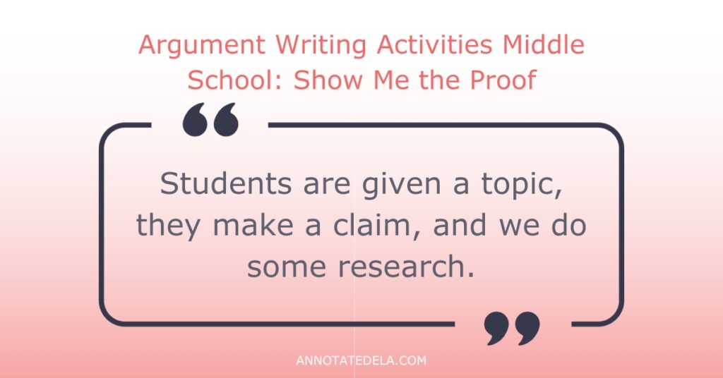 Image of a quote from the blog about using text evidence for argument writing